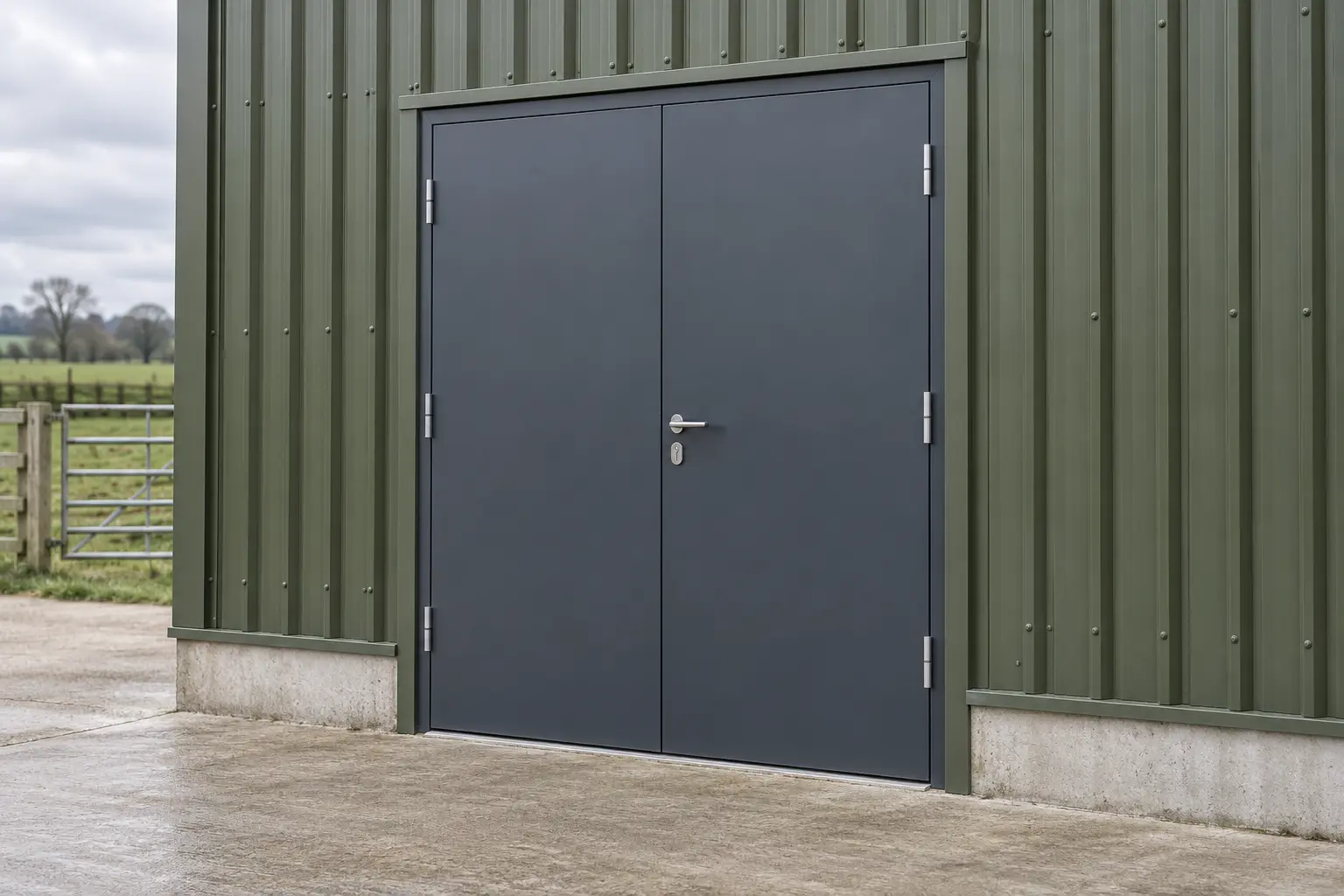 Illustrative anthracite powder-coated double steel doors